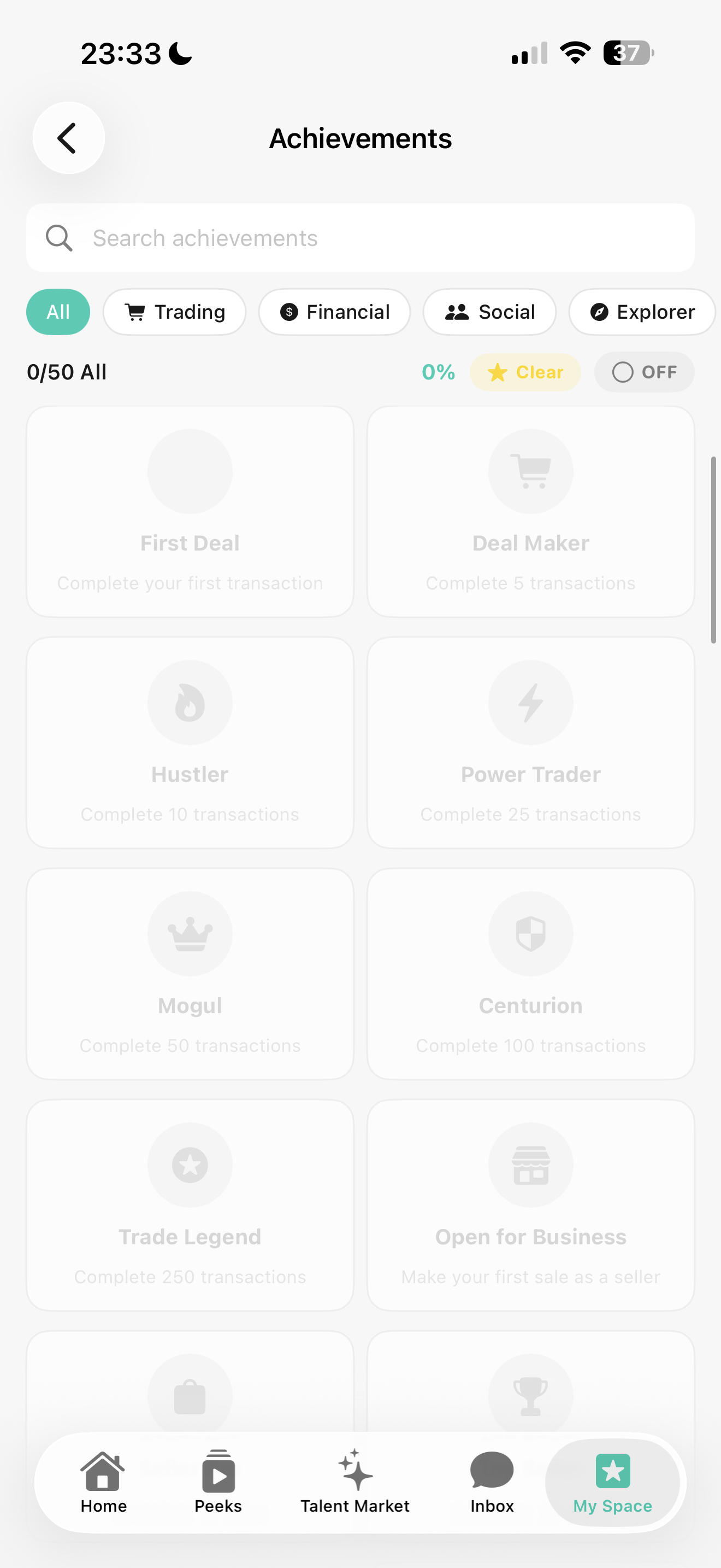 Talor achievements feature screen