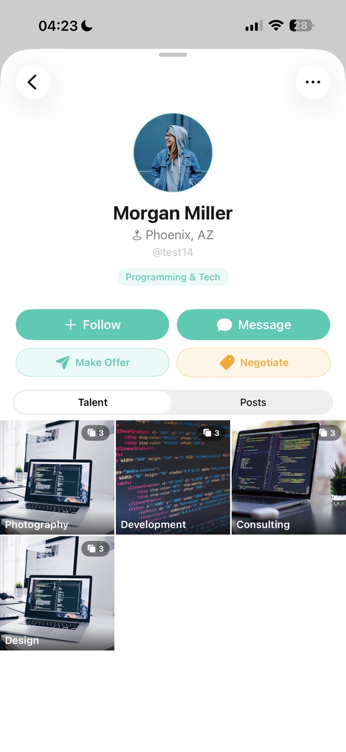 Talor public profile screen